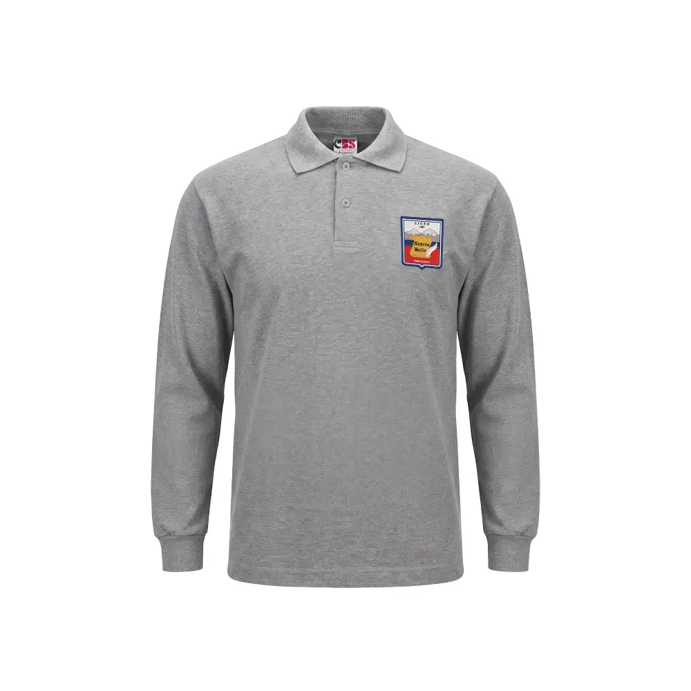 Polera escolar gris de cuello piqué manga larga del Liceo Andrés Bello de Puerto Montt confeccionada por CBS Uniformes.